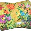 Pimpernel Floral Collection Placemats, Set of 4 – (15.7" x 11.7") Cork-Backed Table Mats with Colorful Botanical Art Prints, Heat & Stain Resistant Lacquered Surface, Decorative Dining