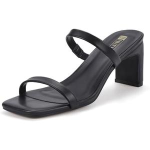 IDIFU IN3 Chunky Heels For Women Low Block Square Open Toe Heels Two Strap Slip On Comfortable Slides Heeled Sandals Sexy Wedding Prom Party Dress Shoes Cute Mule Short Heels, Size 9