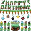 Birthday Party Supplies,Anime Theme Style Party Decorations Include Happy Birthday Banner,Pennant Banner,Cake Toppers,Cupcake Toppers and Hanging Swril