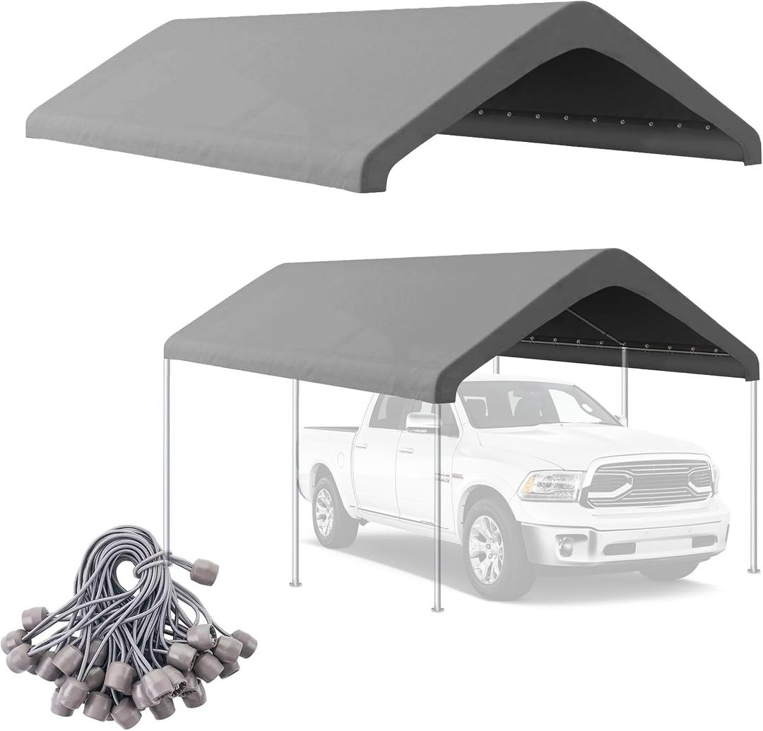 10x20 Canopy Replacement Cover, Outdoor Carport Canopy Top Only, Gray