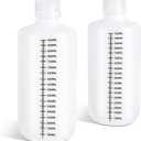 DEMORA 32oz Plastic Bottles with Airtight Caps for Liquids, Graduated Food Grade Plastic Containers, HDPE Thick Liquid Containers for Water Sample Medicine Laboratory Reagent (Translucent, 2 Pcs)