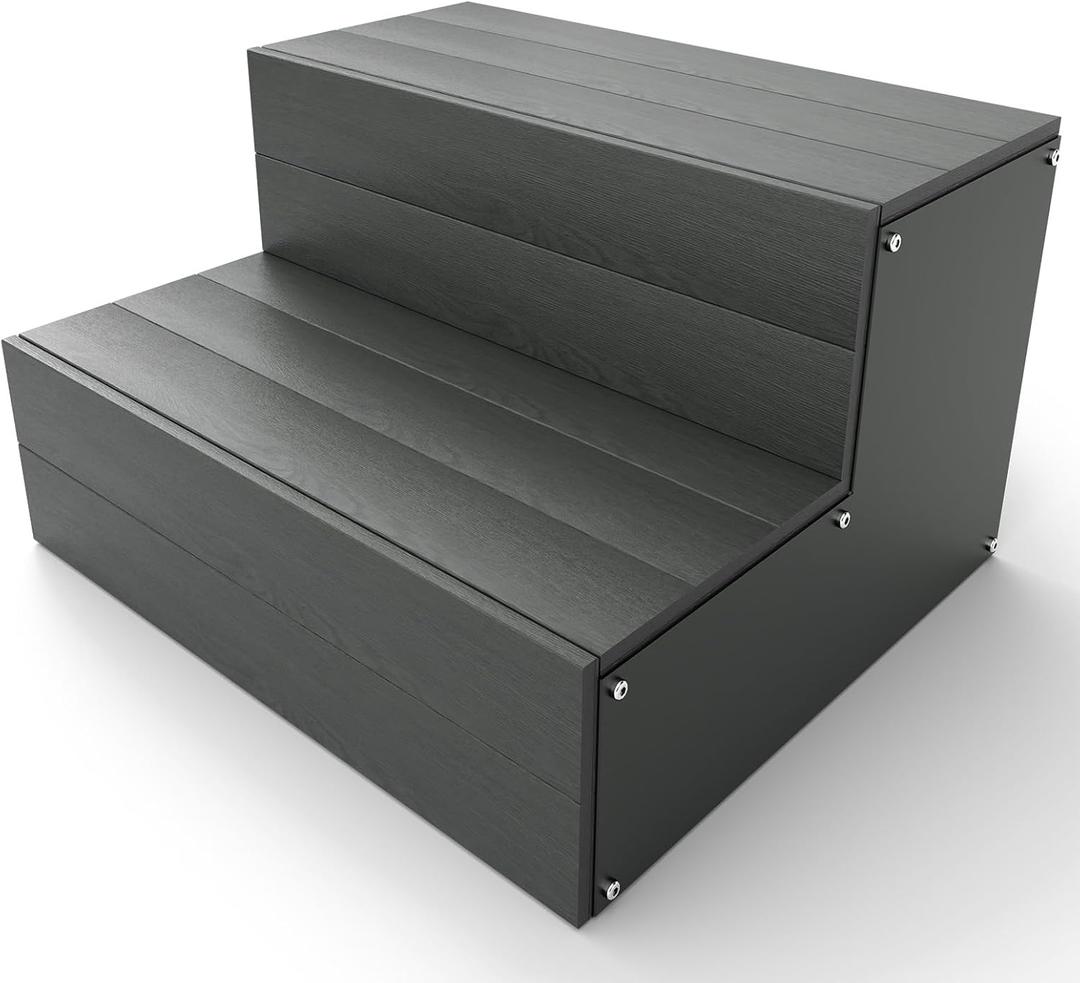 Hot Tub Steps, Universal Heavy Duty Spa & Hot Tub Step, Wood Looking Plastic Steps for Hot Tub, Use for Round or Straight Sided Spa, Non-Slip Steps for Outdoor/Indoor, 600lbs Load Capacity (Grey) (Gray)