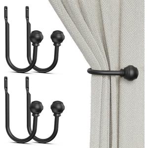 Hion Curtain Holdbacks Black 4pcs, Curtain Tiebacks Wall Mounted Curtain Hooks Holders for Drapes