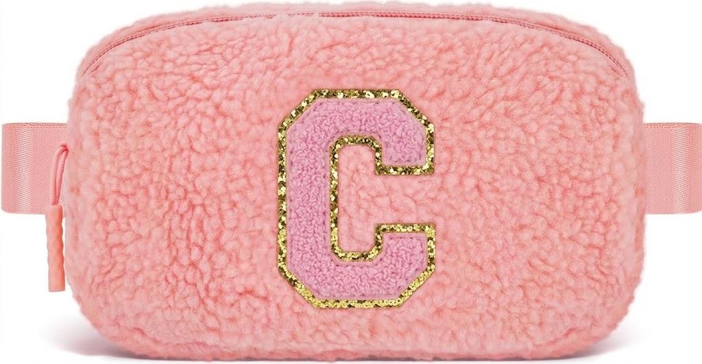 3 x Uygafly Belt Bag with Initials,Fanny Packs Crossbody Bags for Women Girls Kids,Birthday Graduation Gifts for 5 6 7 8 9 10 11 12 13 14 15 16 Year Old Girl,Trendy Cute Purse Stuff - C, Peach