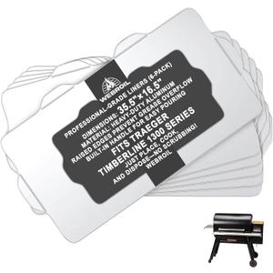 6 Packs BAC515 Drip Tray Liners for Traeger Timberline 1300 Series Grills, Heat-Resistant Foil Liners Replacement for Traeger Timberline Accessories, Aluminum Tray for Catching Grease 35.5 x 16.5 Inch