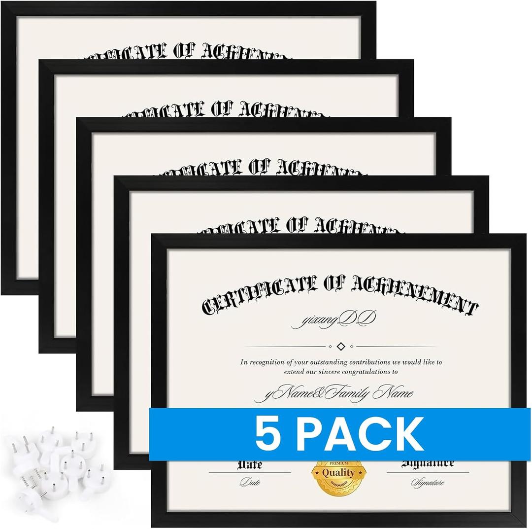 YixangDD 5 Pack Certificate Frames 8.5 x 11, College Diploma Frame with Clear Plexiglass, Black Degree Document Frame for Wall and Tabletop Display