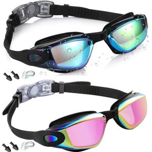 2 x Swim Goggles, 2 Pack Swimming Goggles Anti Fog No Leaking UV Protection Wide View For Adult Women Men Youth (Blue&pink)