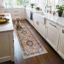 Hallway Washable Runner Rug - 2x7 Kitchen Rugs Entryway Rug Runner Vintage Soft Floor Mat Non Slip Indoor Farmhouse Carpet for Bathroom Living Room Bedroom (2 X 7, Orange)