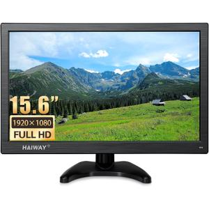 Haiway 15.6 inch Small Computer Monitor, High Resolution 1920x1080P Small hdmi Monitor with HDMI/VGA/BNC/AV/USB Port for PC, Laptop, CCTV Security Monitors with Remote Control, Built-in Speakers