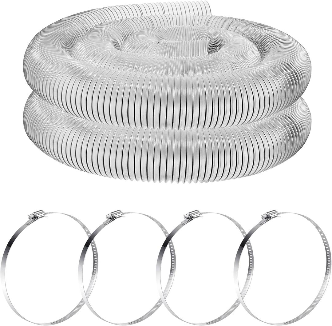 Amylove 5 Inch, 10 ft Heavy PVC Dust Collection Hose, Flexible Clear PVC Fume Hose with Stainless Steel Wire Coil and Clamp, Puncture Resistant Vacuum Fittings Dust Collector Accessories