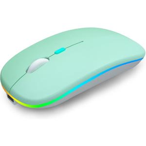 AIKOKOK Wireless Bluetooth Mouse - Rechargeable Laptop Mice - with LED Lights, Dual Mode(Bluetooth 5.2 & Portable USB 2.4G) Connection, Silent Computer Mouse for Laptop, iPad, Tablet, MacBook, & PC (Green)