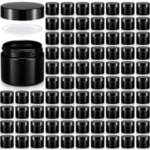 Domensi 72 Pcs 2 oz Glass Jars with Lids Travel Size Round Leakproof Empty Cosmetic Jars with Inner Liners Lid for Storing Makeup Lotions Face Cream Ointments DIY Making (Black)
