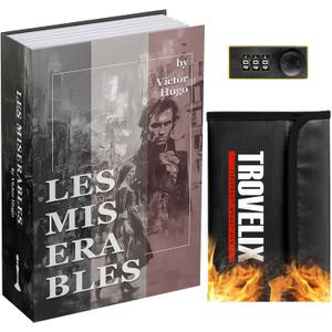 Les Miserables Book Safe, Hidden Compartment with Combination Lock, Fireproof Protection, Secret Diversion Safe - 9.5 x 6.2 x 2.2 Inch (Large)