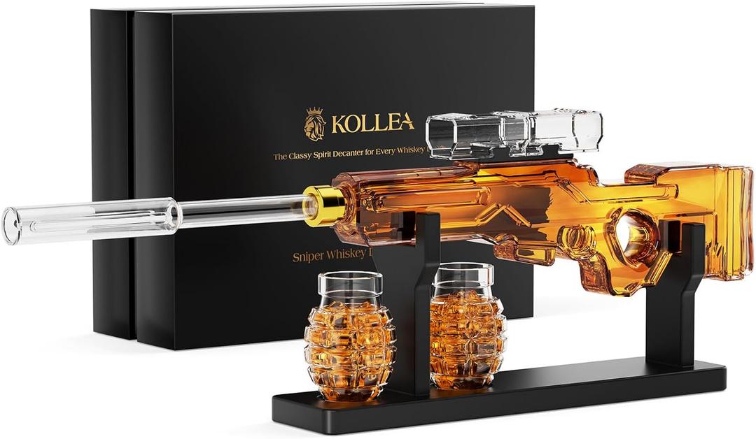 Birthday Gifts for Men Dad, Kollea Gun Whiskey Decanter Sets for Men with 2 Granade Glasses & Detachable Scope, Liquor Dispenser for Bar, Military Present for Father, Brother, Anniversary, Christmas