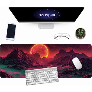 Red Mountain Large Mouse Pad Mountain Pattern Gaming Extended XL Mousepad Big Computer Keyboard Desk Mat for Non-Slip Rubber for Gaming and Office 31.5x11.8inch