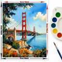 EnLvYY Paint by Numbers Kit for Adults 16x20in, (Unframed) DIY Acrylic Painting on Canvas, San Francisco Coastal Bridge Landmark Landscape, Beginner Scenic Wall Art for Home Decoration or Gift, 16X20IN Folded
