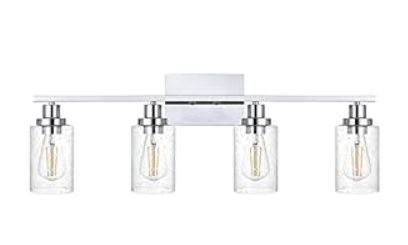 MELUCEE Chrome Bathroom Light Fixtures 4-Lights Vanity Light with Bubbled Glass Shades and Metal Base, Indoor Sconces Wall Lighting for Hallway Kitchen Foyer
