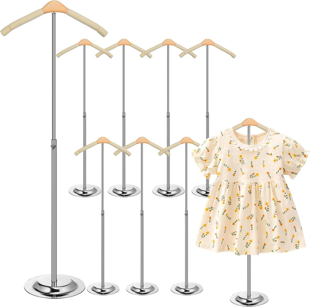 Huaerle 8 Pcs T Shirt Display Stand for Child Adjustable Clothes Rack Display Flexible Shoulder Stand Portable Clothes Hanger Clothing Hanging Rack for Garment Coat Retail Vendor, Height 16-27.9In (Beige)