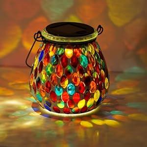 Starsoul Solar Lanterns Outdoor Waterproof, Exquisite Colorful Mosaic Glass Solar Garden Decor, Gifts for Women Mom Grandma