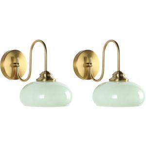 KCO Lighting Vintage Green Wall Sconces Light Set of Two Gold Globe Wall Sconce Mid Century Modern Bathroom Vanity Light Fixture Brass Indoor Wall Sconce Light Fixture (2 Pack)