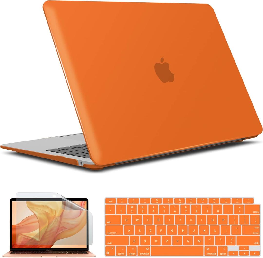 IBENZER Compatible with New MacBook Air 13 inch case 2022 2021 2020 M1 A2337 A2179 A1932, Hard Shell Case&Keyboard Cover&Screen Film for Mac Air 13 with Touch ID (2018-2022), Orange, AT13OR+2
