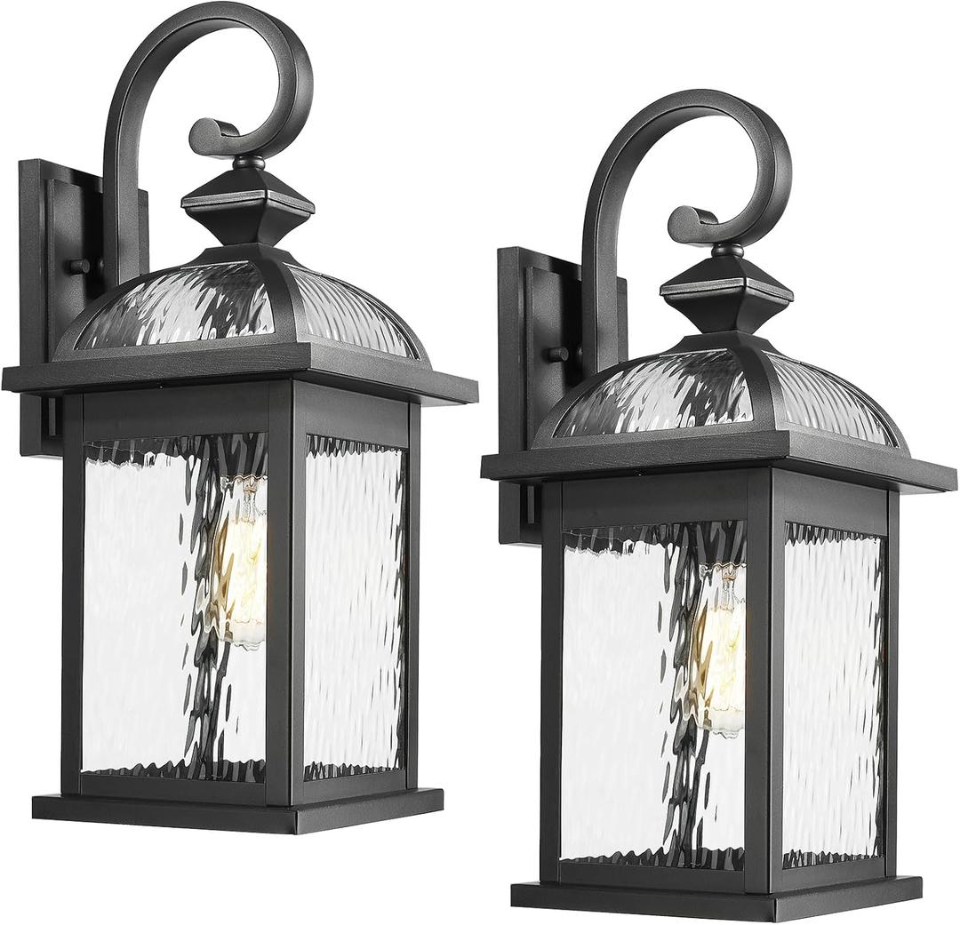 Darkaway 2pcs Outdoor Lights Fixtures Wall Mount, Large 22inch Outdoor Wall Sconce Lights with Water Ripple Glass Outside Exterior Lights Fixture for House Front Porch Patio, 22", 2 pack