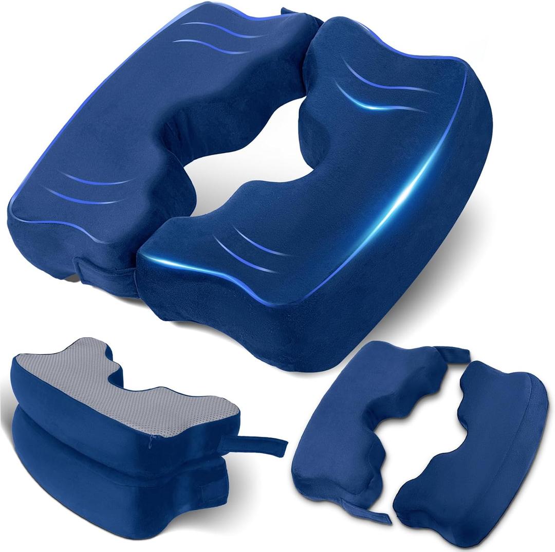 SAHEYER Bed Sore Cushions for Butt, Memory Foam Hemorrhoid Pressure Relief Pillow with Center Hole and Tailbone Cutout, for Long Sitting Coccyx, Sciatica, Postpartum, Pregnancy, After Surgery, Blue