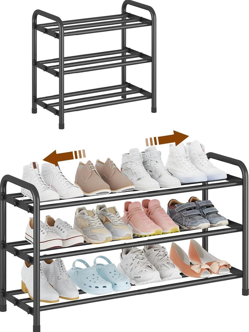 KANAV Expandable Shoe Rack Organizer  3-Tier Shoe Shelf for Closet, Entryway & Front Door  Space-Saving Shoe Storage Solution