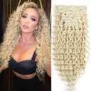 Meepo Blonde Curly Clip In Hair Extension For Black Women Natural Thick Deep Wave Hair Extension Clips Synthetic Long 24 inch hair extensions clip in Hairpiece (613(Pack of 7))