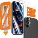 QHOHQ [1-Second Auto-Install] 3 Pack Screen Protector for iPhone 17 + 1 Set Camera Lens Protector, 9H+ Shatterproof Tempered Glass, [12FT Military Grade Protection], Anti-Fingerprint, Case Friendly (Transparent)