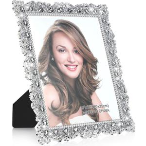Yookeer 2 Pack 8 x 10 Inch Crystal Picture Frame Resin Wedding Photo Frame Jewel Picture with Rhinestones Photo Gift for Wedding Table Top Desktop Display