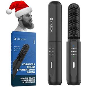 VIKICON Beard Straightener for Men: Cordless Heated Beard Brush for Men, Electric Hot Comb, Anti-Scald Mini Straightening Brush for Beard Grooming, Portable for Travel and Home Use, Gifts for Him Dad