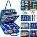Toddler Busy Board Montessori Toys for 3 4 5 6Year Old, Preschool Learning Activities with Life Skills,ABC,123,Shape,Color,Animal,Weather,Toddler Travel Toys Educational Activity Developing Sensory (Blue)