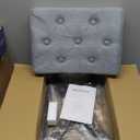 IBUYKE U-Shaped Linen Vanity Stool, Square Makeup Chair with X-Leg, Ottoman Seat Footrest Stool, Multi-Use as Small Side Table, for Bedroom, Living Room, Blue Gray WBD018L