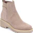 Trish Lucia Womens Platform Lug Sole Chelsea Boots Ankle High Chunky Block Heel Non-Slip Suede Leather Slip on Combat Fashion Booties (Beige)
