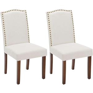 Kitchen Chairs Set of 2 Modern Upholstered Fabric Seat with Nailhead Trim and Ergonomic Lumbar Support for Living Room and Rustic Farmhouse Dining Area, Beige