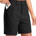 SANTINY Women's 7" Hiking Golf Shorts Quick Dry Stretch Casual Work Shorts with Pockets for Women Walking Travel Summer (X-Large, Black)