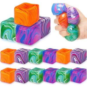 16 Pcs Stress Cube Bulk Ice Cube Stress Ball Anxiety Relief Soft Squeeze Sensory Ball for Party Favors Prizes Goodie Bag Stuffers (Pink,Purple,Green,Orange)