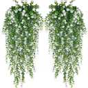 WEISPARK Artificial Hanging Flowers, 4pcs Fake Eucalyptus Vine Faux Flower Greenery Garland Plastic Plants for Indoor Outdoor Wall Garden Wedding Home Party Decor (White)