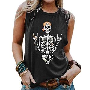 BRUBOBO Womens Funny Skull Graphic Tank Tops Summer High Neck Sleeveless Workout Tee Shirts, Medium,Black