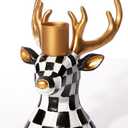 WDS WONDROUS Christmas Candle Holders Reindeer Black White Set of 2  Deer Taper Candle Holders with Gold Antlers & Check Pattern, Holiday Candlestick Holders for Table Centerpiece, Mantel & Gift