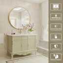 32 Inch Round LED Bathroom Mirror, Gold Metal Framed Lighted Mirror for Bathroom, Wall Mouted LED Vanity Mirror with Lights, 3 Colors and Stepless Dimmable, Anti-Fog, Memory