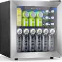 48 Can Beverage Refrigerator,12 Bottle Liquor Cooler with Stainless Steel Glass Door, Digital Temperature Display, Countertop Mini Fridge for Soda, Liquor or Beer, Silver (1.3 Cu.ft)