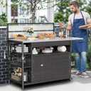 YITAHOME XL Outdoor Kitchen Island, Outdoor Bar Table & Storage Cabinet, Wheels and Stainless Steel Extended Table Top, Side Handle for Patio Kitchen or Bar Cart, Dark Brown