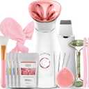 Colorfarm Facial Steamer Nano Ionic: Face Steamer Home Spa Kit Deep Cleaning Unclogs Pores Sinuses Inhaler with 8 Skin Care Tools - Self Care Gifts for Women (Deep Cleansing Facial Kit) (Over 8 Pieces set, Set1- Rosy / Gold)