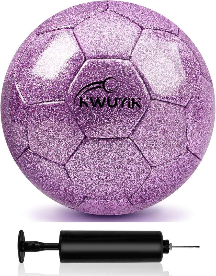 Size 3 4 5 Glitter Pink Gold Purple Soccer Ball with Pump Youth Toddler Soccer Ball for Kids Aged 4-6 6-8 8-12 Training Ball for Teens Boys Girls