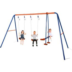 HLC Metal Kids Garden Swing Set with Glider for Toddler Heavy-Duty A-Frame with 2 Seats and 1 Swing Glider for Outdoor Backyard, Ages 3-10, Hold up to 440lbs