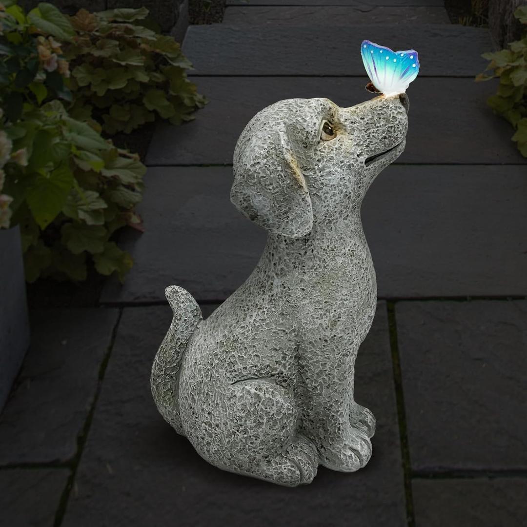 WENYLE Solar Garden Outdoor Statues Dog with Butterfly Lights, Lawn Decor Puppy Figurine for Patio Balcony Yard, Yard Unique Christmas Birthdays Gift for Mom Grandma WENYLE Solar Garden Outdoor Statues Dog with Butterfly Lights, Lawn Decor Puppy Figurine for Patio Balcony Yard, Yard Unique Christmas Birthdays Gift for Mom Grandma