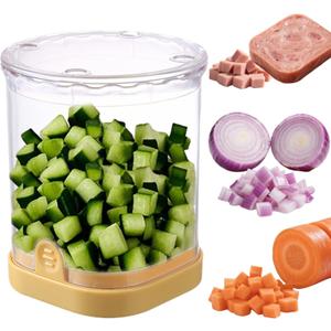 NOVANO Manual Vegetable Chopper & Fruit Slicer Cup with Container  Detachable Food Dicer with Push Plate  Quick Prep All-in-One Kitchen Gadget  Safe & Easy Clean  Home Essentials