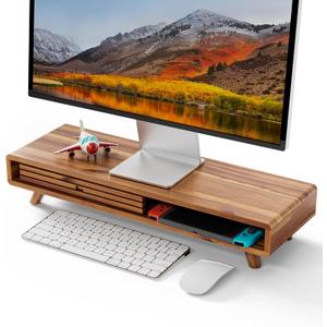 Tinamo Acacia Monitor Stand Riser with Sliding Door - Wooden Monitor Riser for Desk - Computer Monitor Stand for Desk - Multi-Purpose Desktop Storage Stand for Computer; Laptop; TV(24.4 " x 8" x 5")